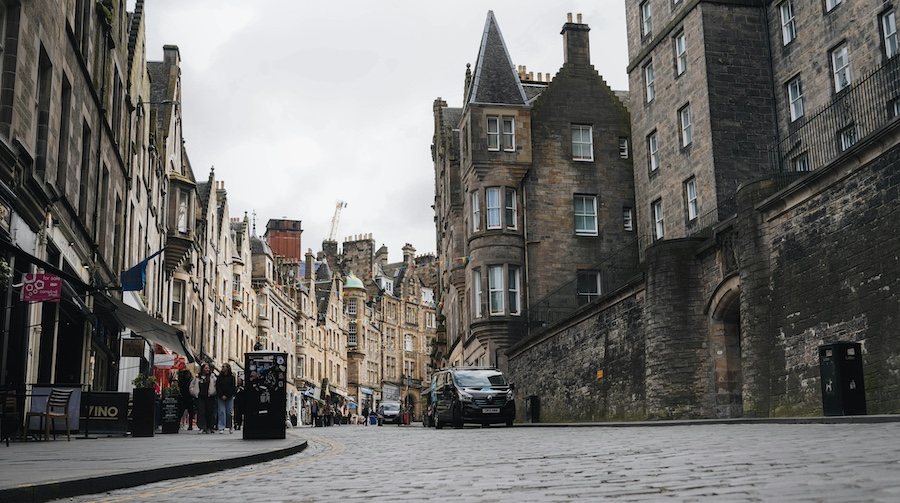 View up Old Town street in Edinburgh