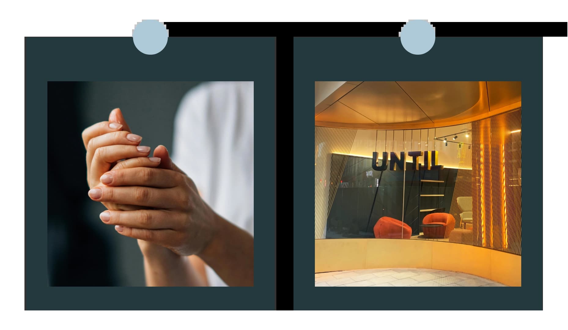 Until x Urban pop-up - image of therapist hands and UNTIL exterior