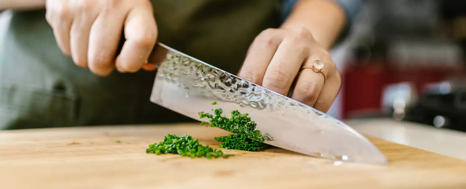 chopping chives using freshly sharpened knife