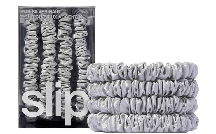 Multipack of four silver silk hair ties by slip
